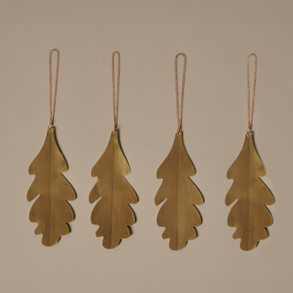 Oak Leaf Brass Ornaments - Set of 4
