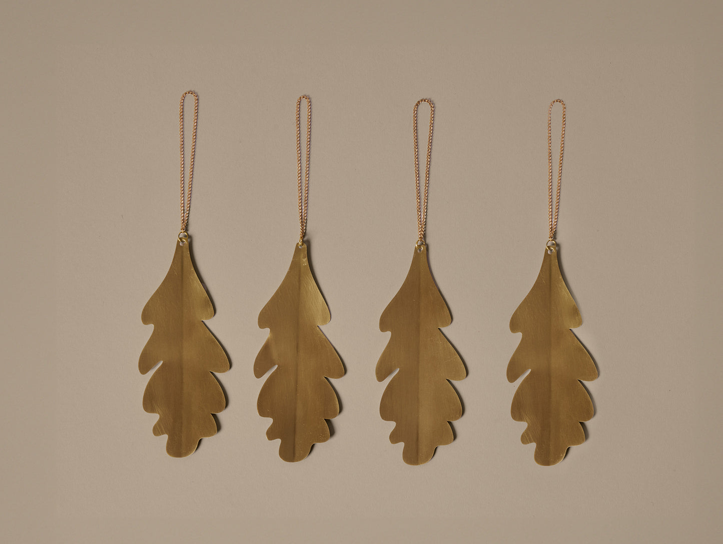 Oak Leaf Brass Ornaments - Set of 4
