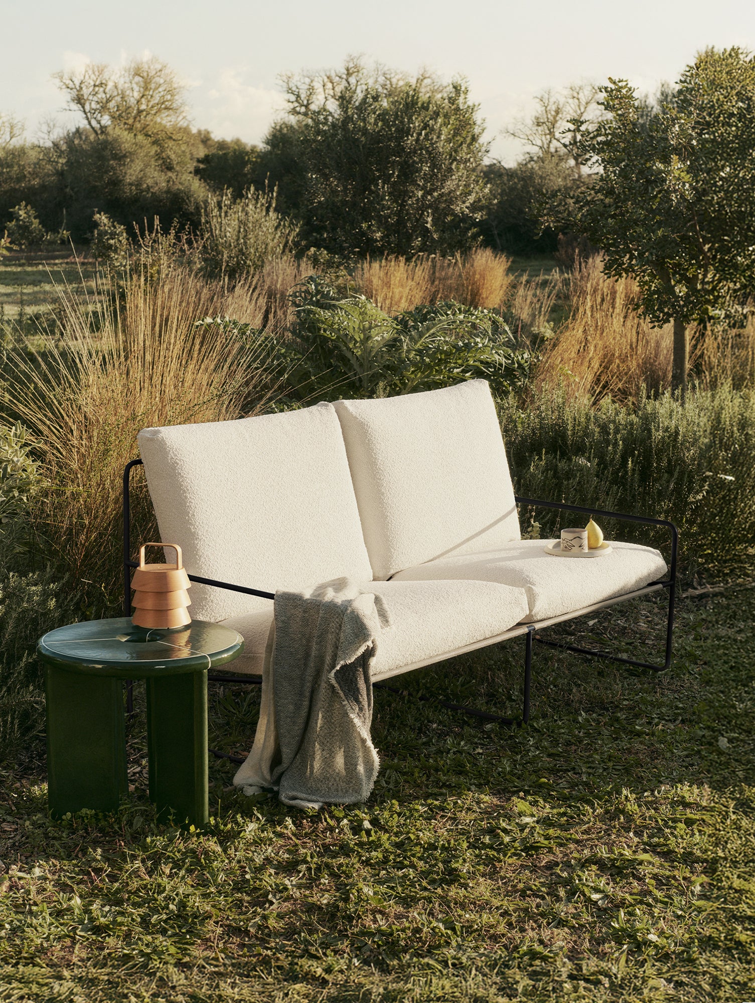 Desert 2-Seater Sofa by Ferm Living - Black Frame / Pure Boucle
