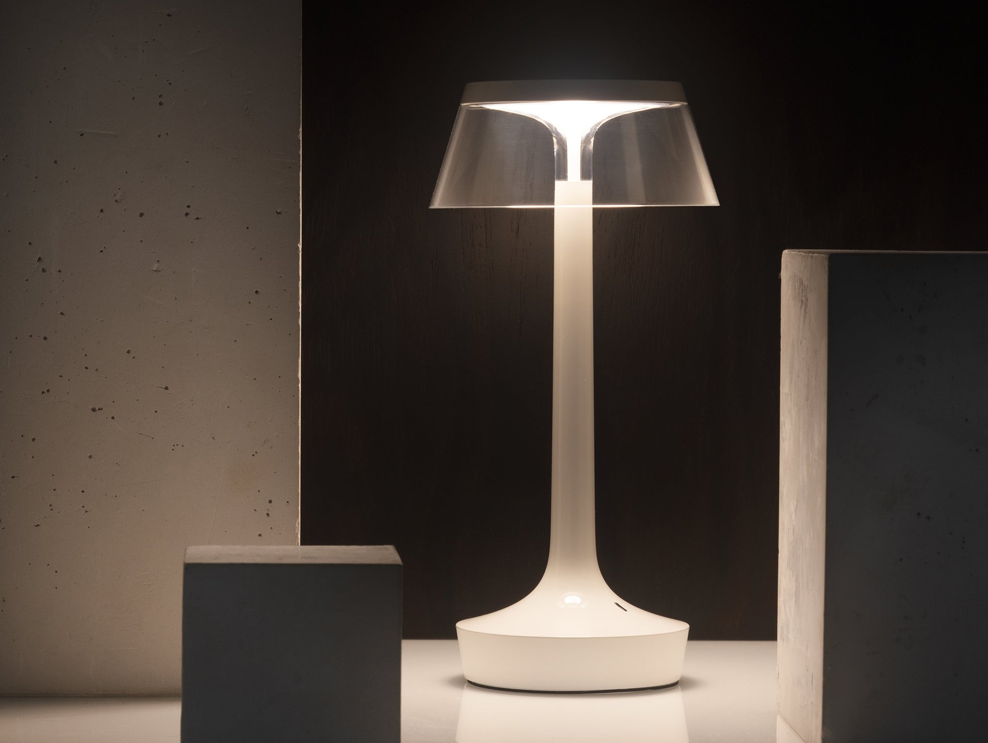Bon Jour Unplugged Portable Lamp by Flos - Almost White / Transparent Crown