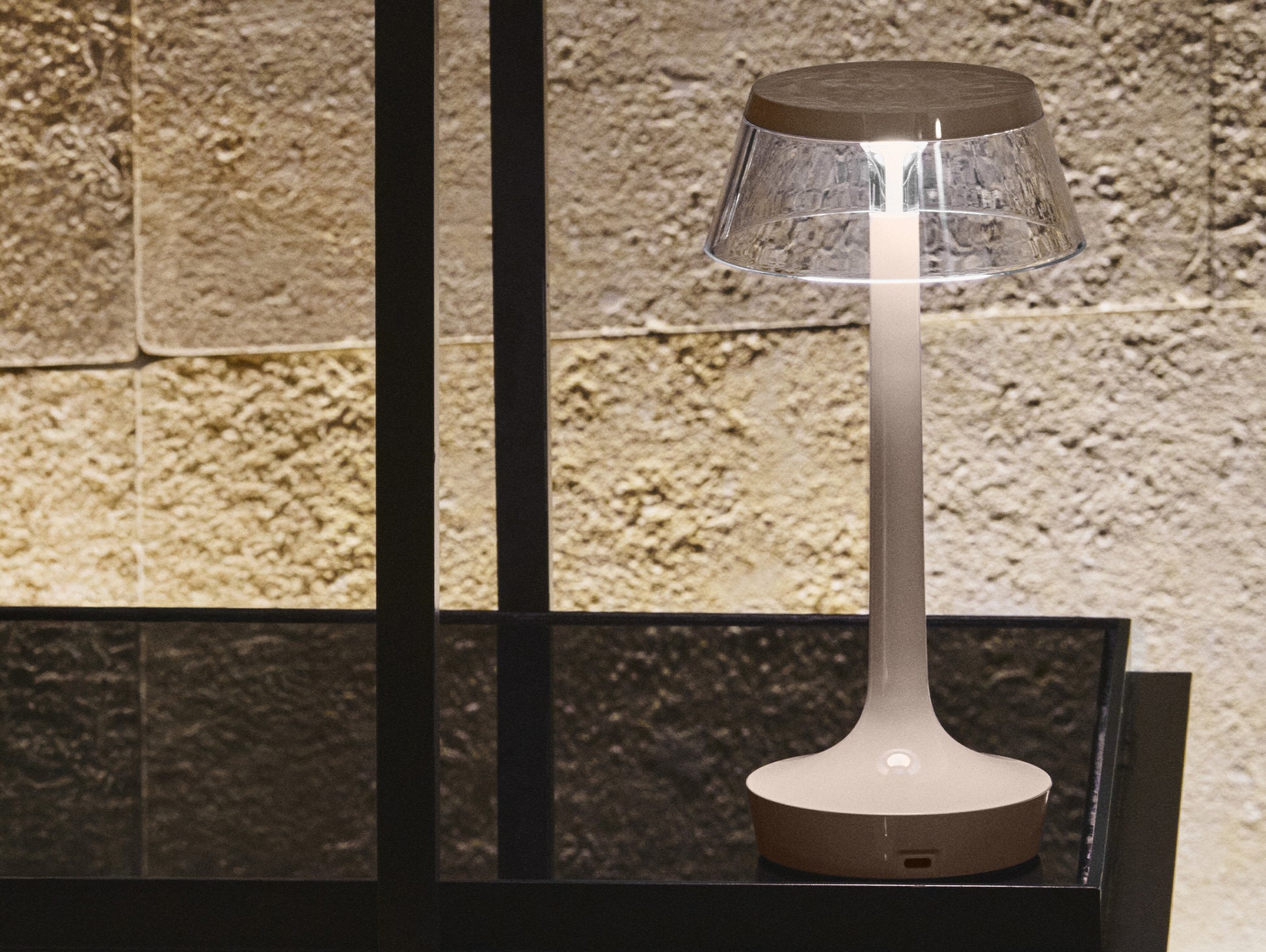Bon Jour Unplugged Portable Lamp by Flos - French Rose / Transparent Crown