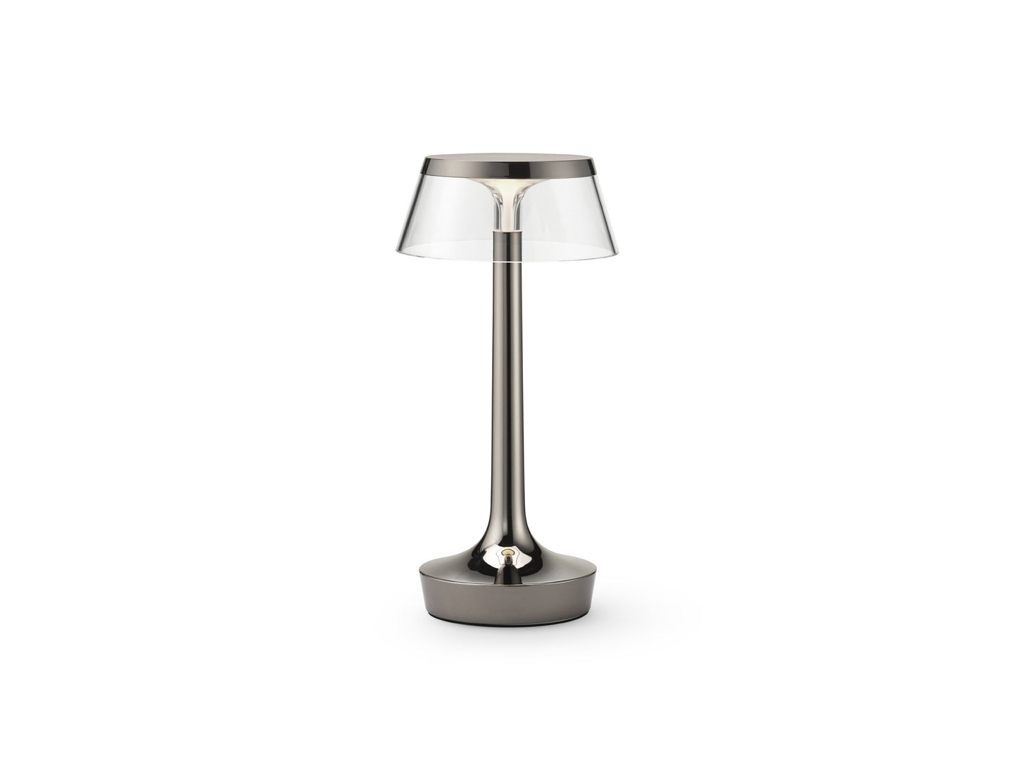 Bon Jour Unplugged Portable Lamp by Flos - Black Chrome / Transparent Crown