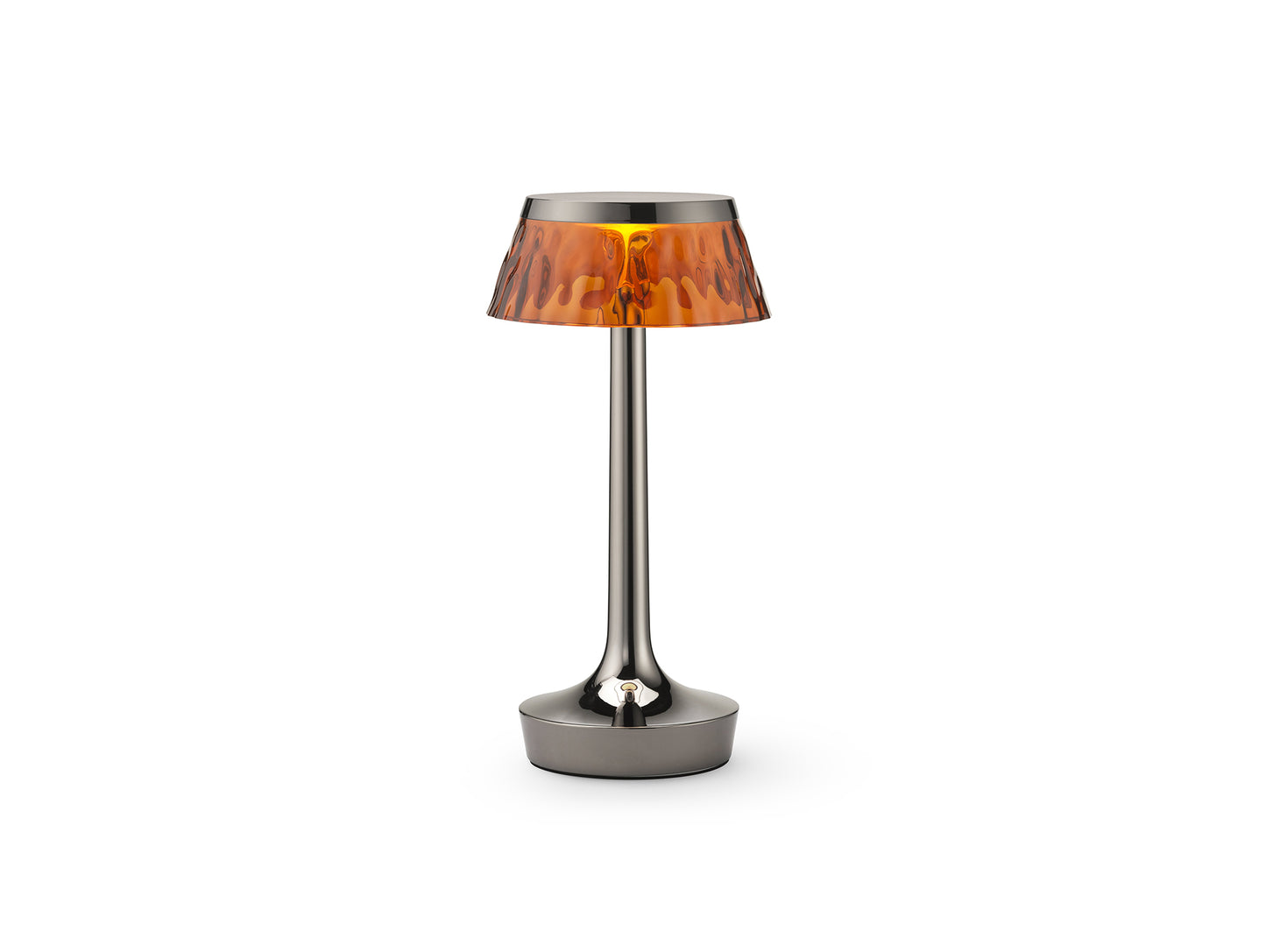 Bon Jour Unplugged Portable Lamp by Flos - Black Chrome / Amber Crown