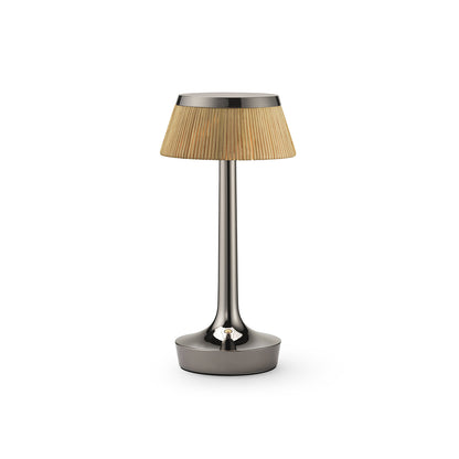 Bon Jour Unplugged Portable Lamp by Flos - Black Chrome / Rattan Crown
