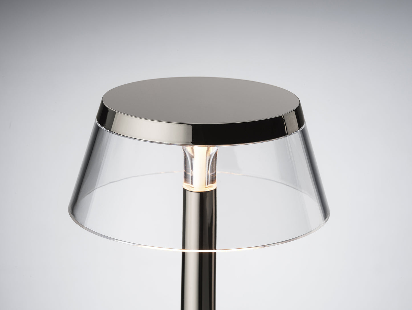 Bon Jour Unplugged Portable Lamp by Flos - Black Chrome / Transparent Crown