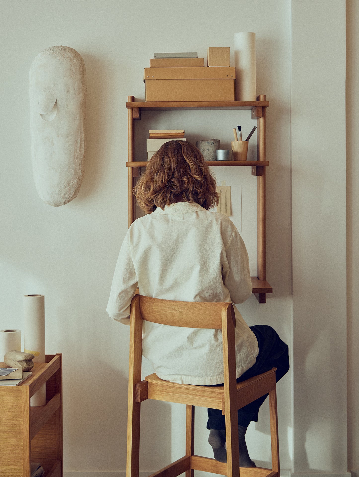 Beam Wall Office Shelf 3 by Form & Refine - Deep Brown Matt Lacquered Pine
