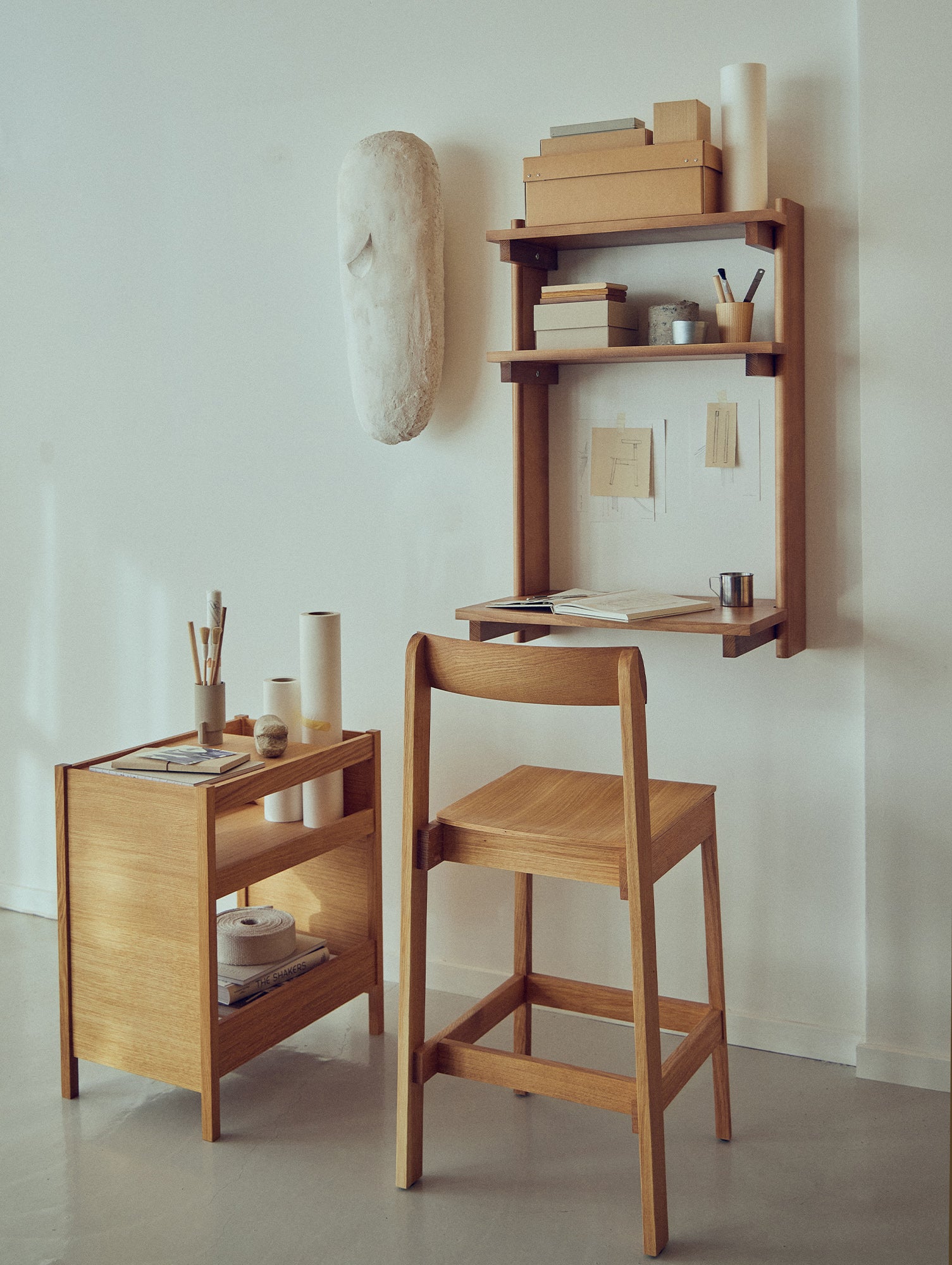 Beam Wall Office Shelf 3 by Form & Refine - Deep Brown Matt Lacquered Pine