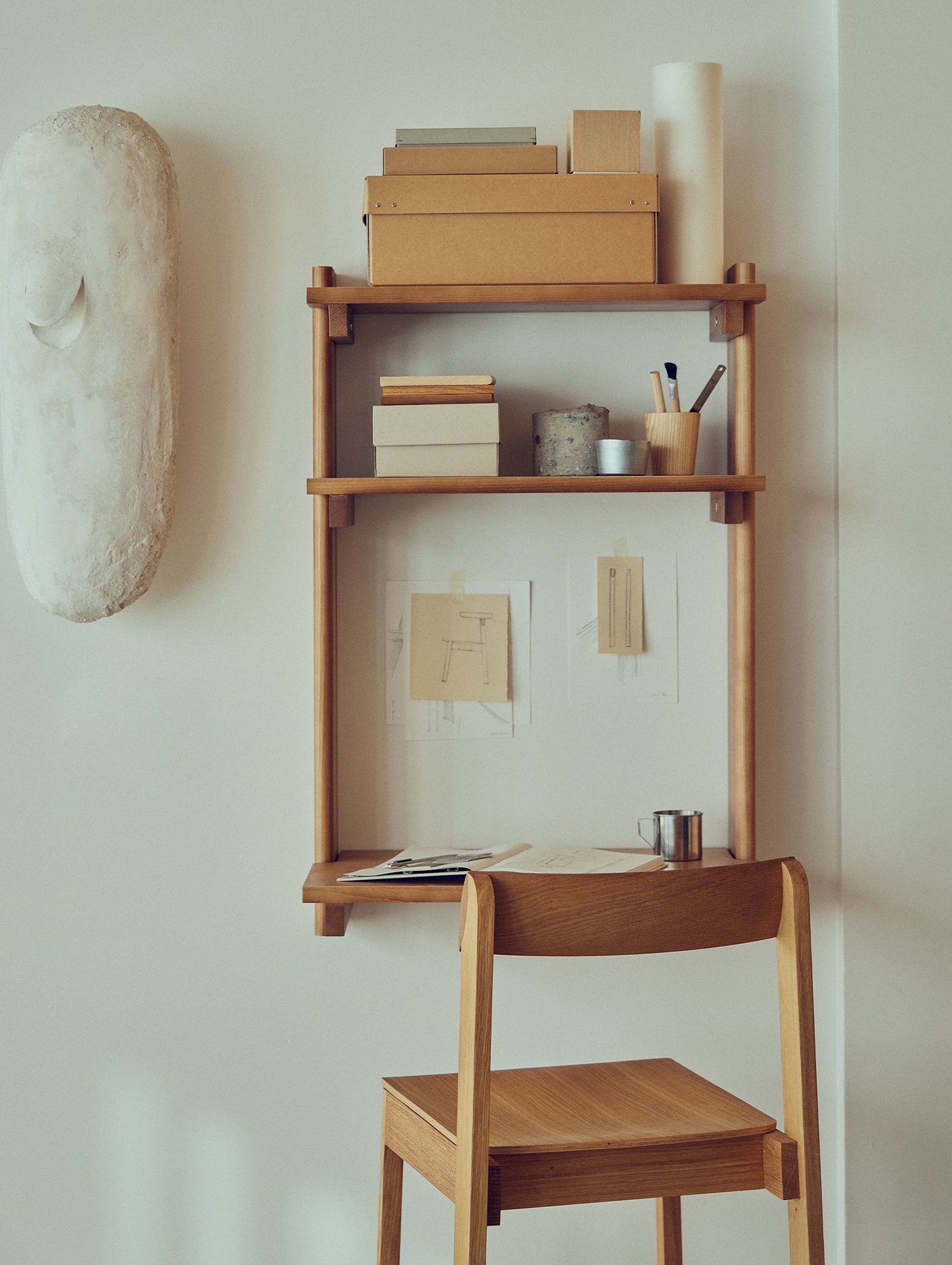 Beam Wall Office Shelf 3 by Form & Refine - Deep Brown Matt Lacquered Pine