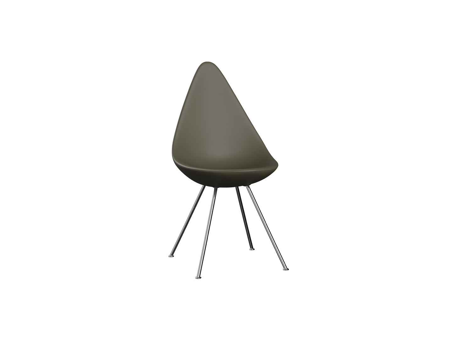 Drop Dining Chair Plastic (3110) by Fritz Hansen - Olive Green / Chrome Base