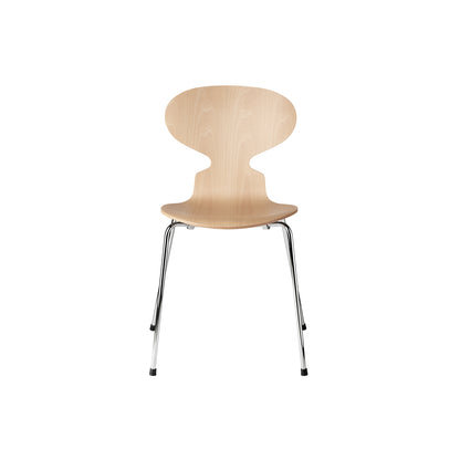 Ant Chair 4 Legs by Fritz Hansen - Natural Veneer Shell / Chromed Steel Base /  Beech