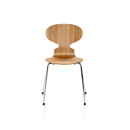 Ant Chair 4 Legs by Fritz Hansen - Natural Veneer Shell / Chromed Steel Base / Elm