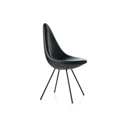 Drop Dining Chair 3110 by Fritz Hansen - Black Essential Leather / Black Steel