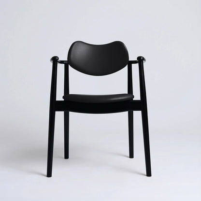 Regatta Chair Seat and Back Upholstered by Ro Collection - Black Lacquered Beech / Exclusive Rio Black Leather