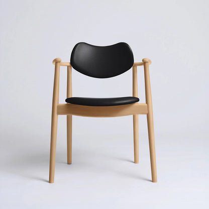 Regatta Chair Seat and Back Upholstered by Ro Collection - Oiled Beech / Exclusive Rio Black Leather