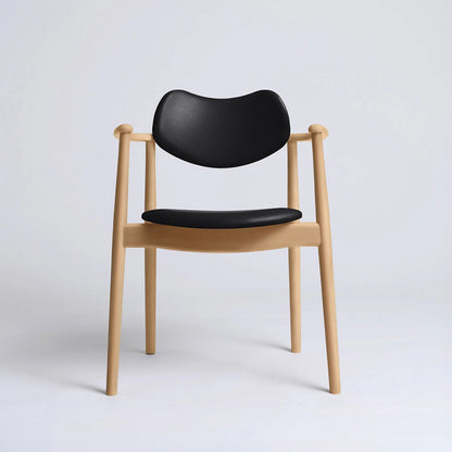Regatta Chair Seat and Back Upholstered by Ro Collection - Oiled Beech / Standard Sierra Black Leather