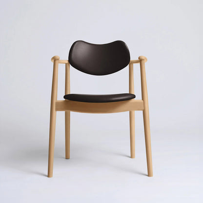 Regatta Chair Seat and Back Upholstered by Ro Collection - Oiled Beech / Standard Sierra Dark Brown Leather