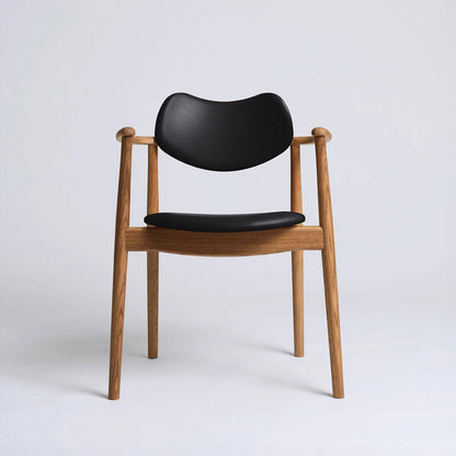 Regatta Chair Seat and Back Upholstered by Ro Collection - Oiled Oak / Standard Sierra Black Leather