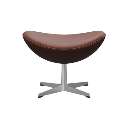 Egg Footstool by Fritz Hansen - Brushed Aluminium / Chestnut Grace Leather