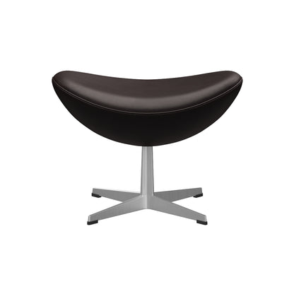 Egg Footstool by Fritz Hansen - Brushed Aluminium / Dark Brown Grace Leather
