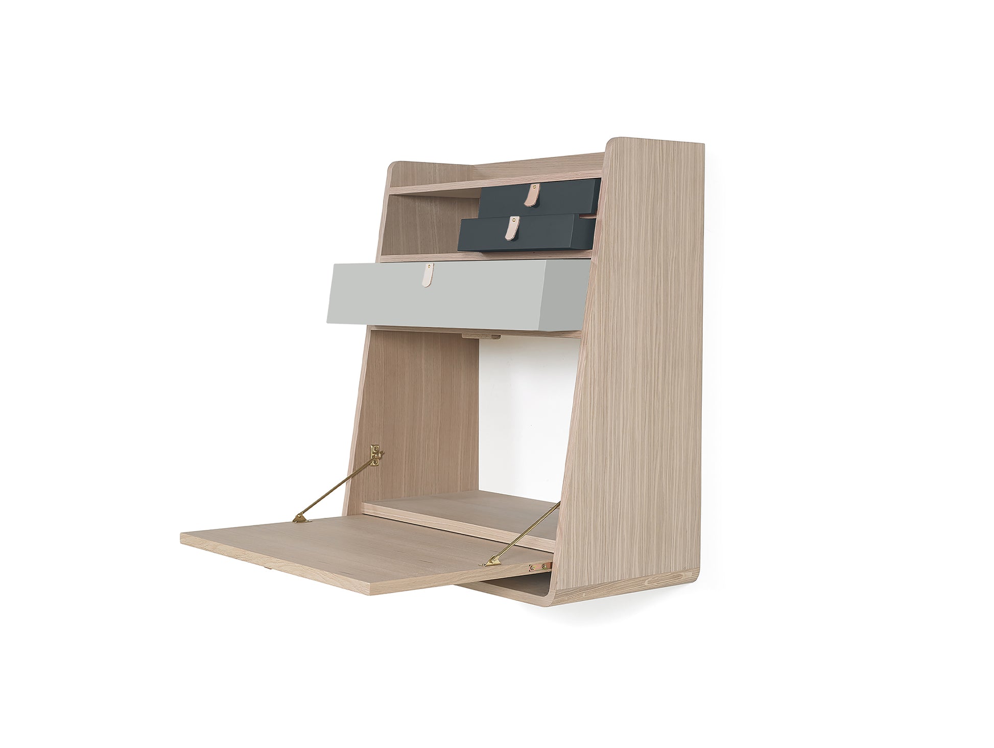 Gaston Writing Desk by Hartô - Width: 60 cm, Oak / Light Grey / Slate Grey