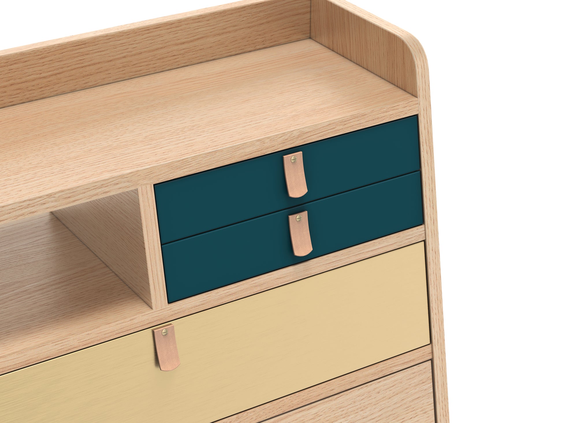 Gaston Writing Desk by Hartô - Width: 60 cm, Oak / Petrol Blue / Brushed Brass