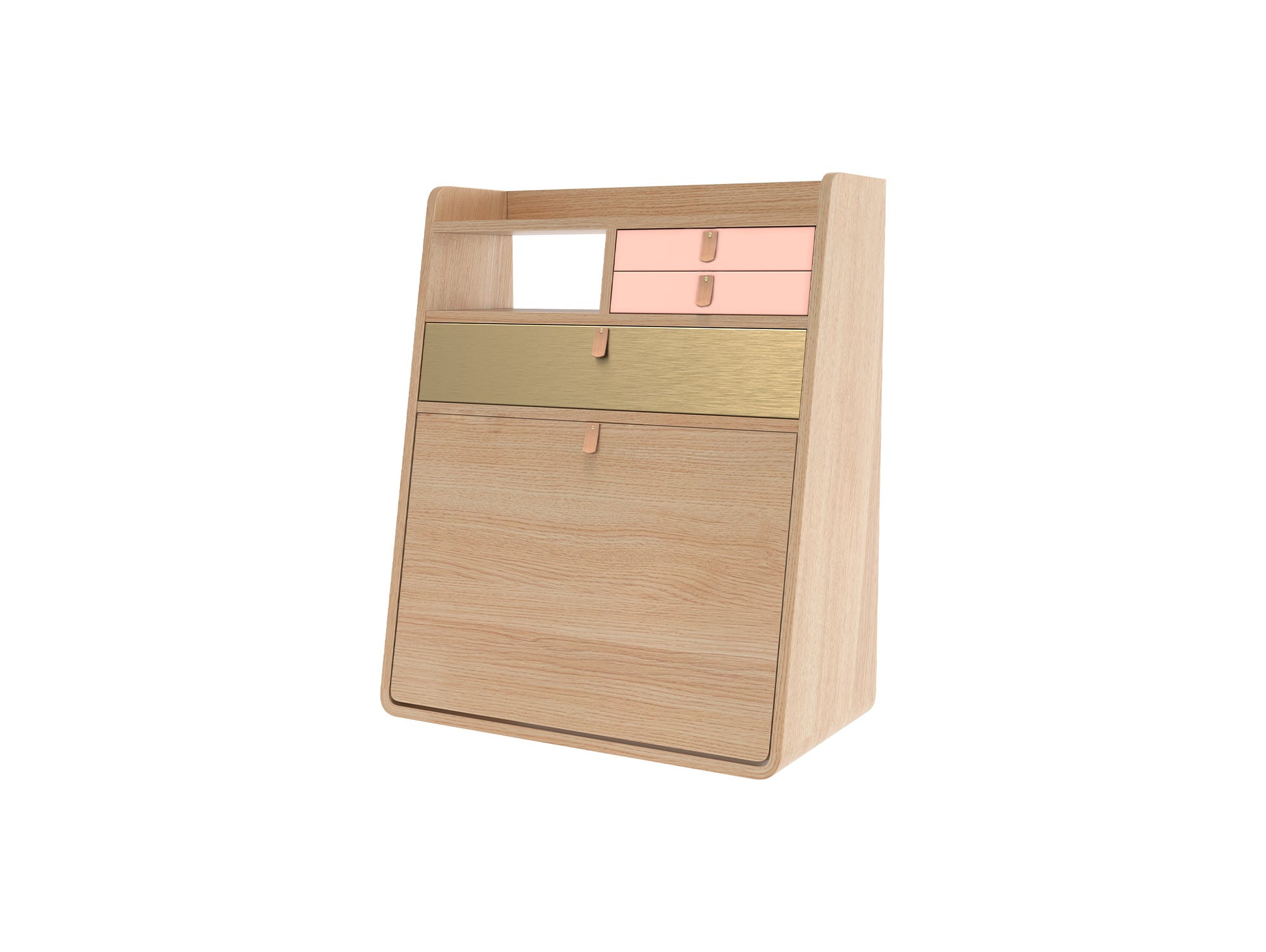 Gaston Writing Desk by Hartô - Width: 60 cm, Oak / Apricot Pink / Brushed Brass