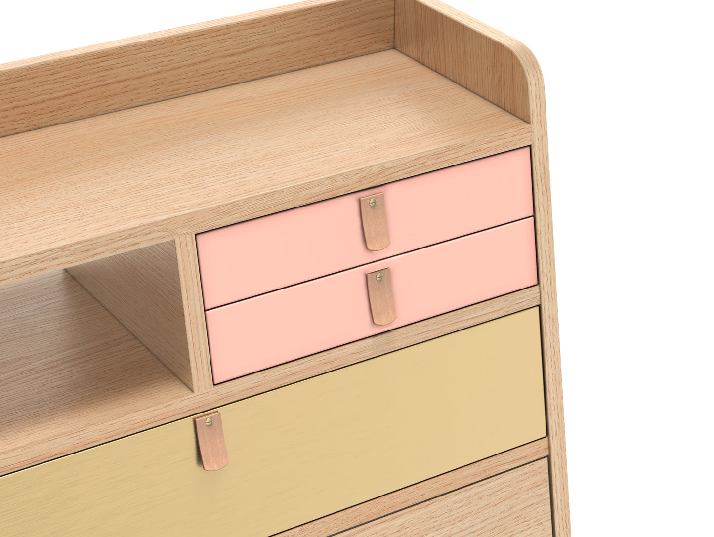 Gaston Writing Desk by Hartô - Width: 60 cm, Oak / Apricot Pink / Brushed Brass