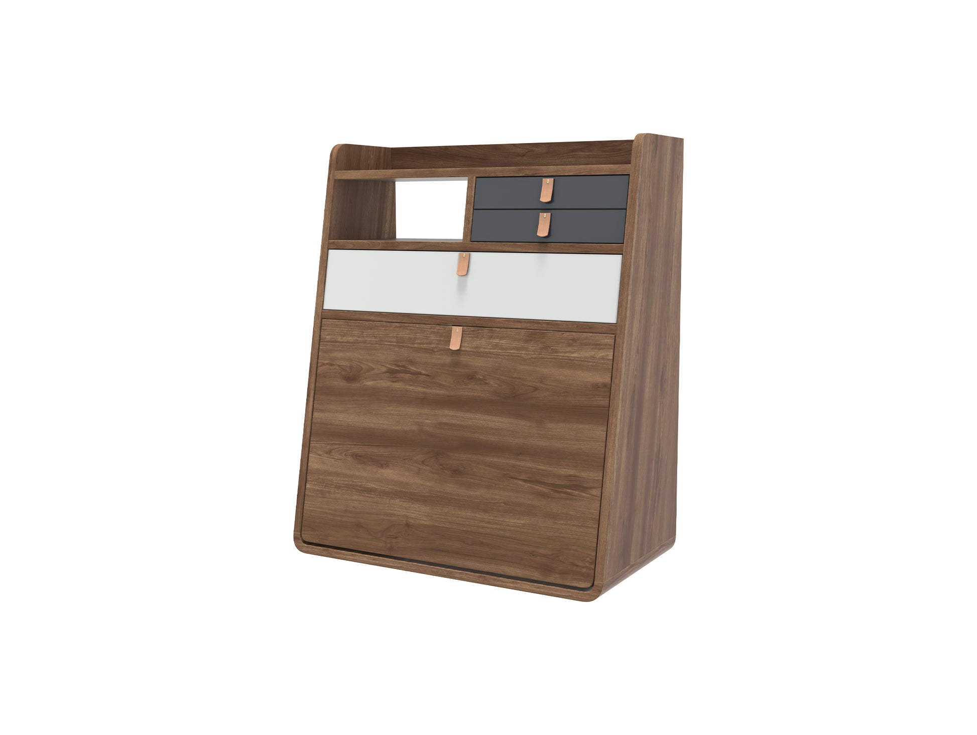 Gaston Writing Desk by Hartô - Width: 60 cm, Walnut / Light Grey / Slate Grey