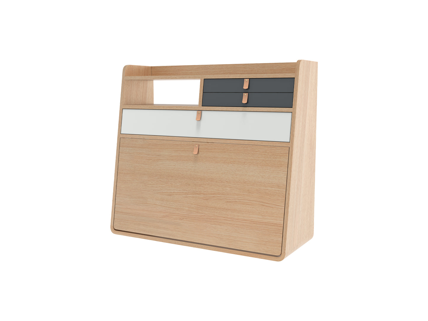 Gaston Writing Desk by Hartô - Width: 80 cm, Oak / Light Grey / Slate Grey