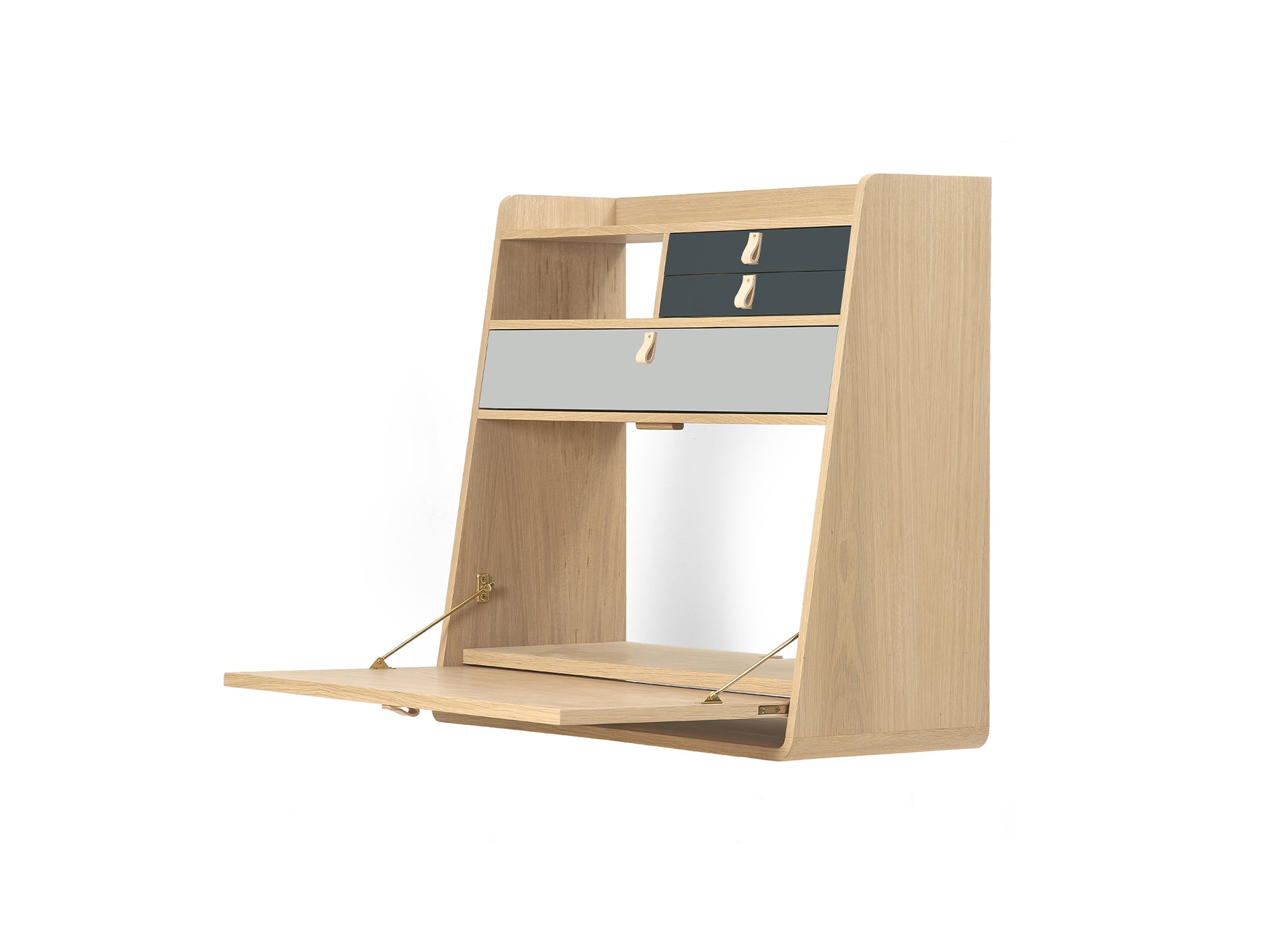 Gaston Writing Desk by Hartô - Width: 80 cm, Oak / Light Grey / Slate Grey