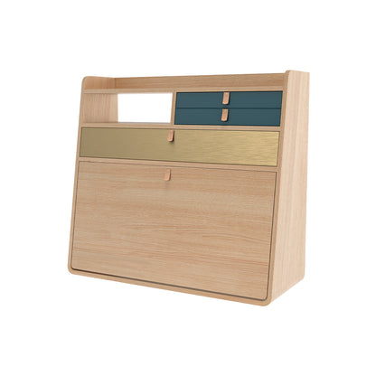 Gaston Writing Desk by Hartô - Width: 80 cm, Oak / Petrol Blue / Brushed Brass