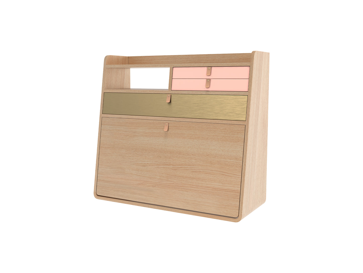 Gaston Writing Desk by Hartô - Width: 80 cm, Oak / Apricot Pink / Brushed Brass