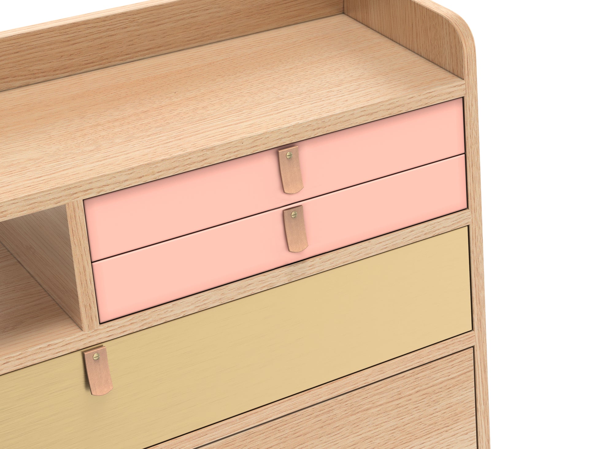 Gaston Writing Desk by Hartô - Width: 80 cm, Oak / Apricot Pink / Brushed Brass