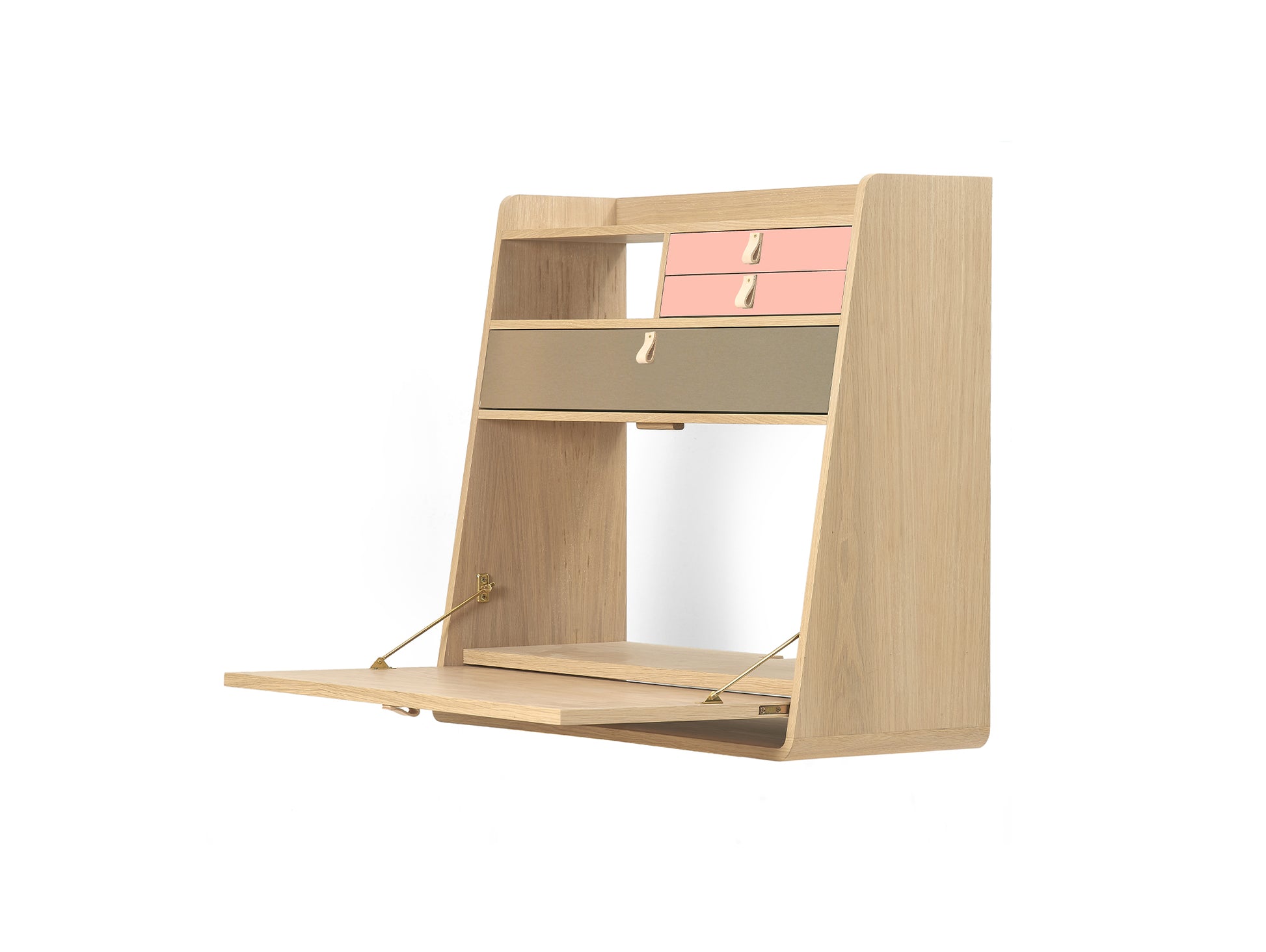 Gaston Writing Desk by Hartô - Width: 80 cm, Oak / Apricot Pink / Brushed Brass