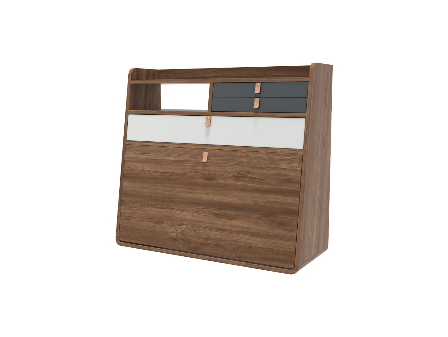 Gaston Writing Desk by Hartô - Width: 80 cm, Walnut / Light Grey / Slate Grey