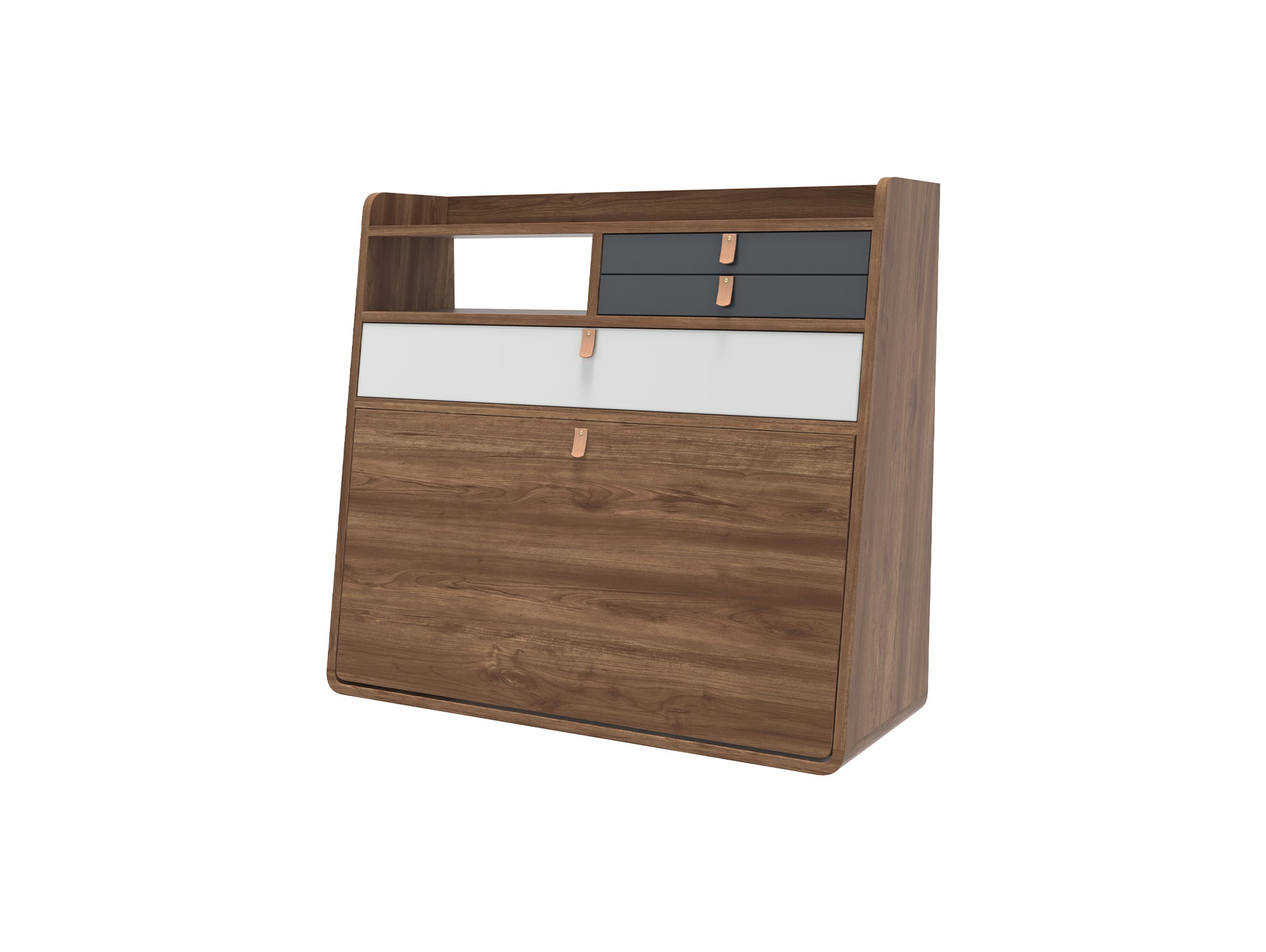 Gaston Writing Desk by Hartô - Width: 80 cm, Walnut / Light Grey / Slate Grey
