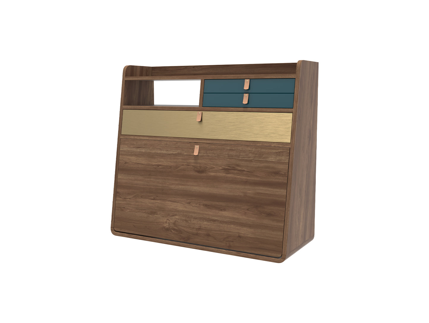 Gaston Writing Desk by Hartô - Width: 80 cm, Oak / Petrol Blue / Brushed Brass