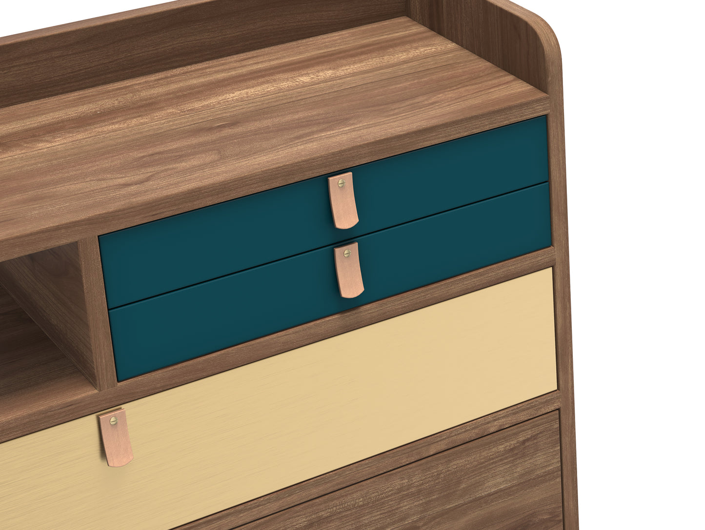 Gaston Writing Desk by Hartô - Width: 80 cm, Oak / Petrol Blue / Brushed Brass
