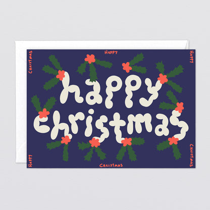 'Happy Christmas Holly' Embossed Greetings Card by Wrap