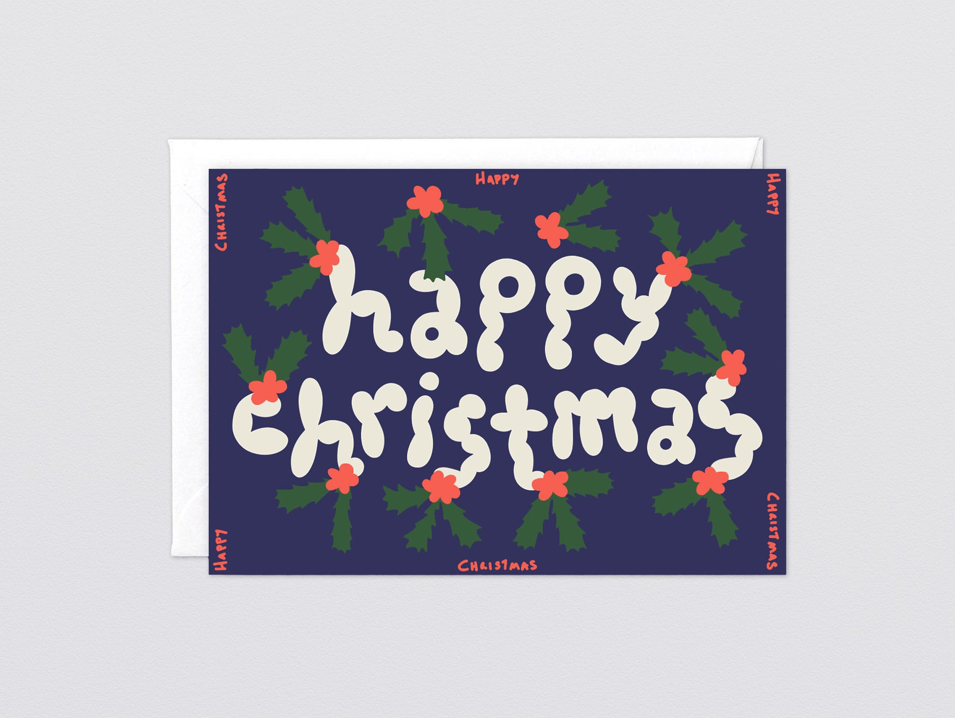 'Happy Christmas Holly' Embossed Greetings Card by Wrap