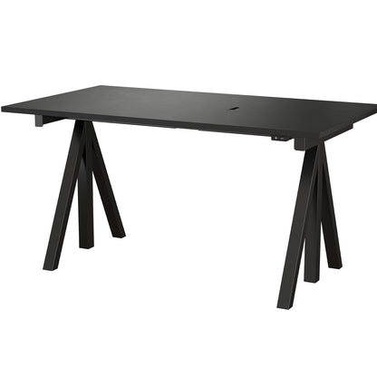Height Adjustable Work Desk by String - 140 x 78 cm / Black Steel Base / Black Lacquered MDF Desktop