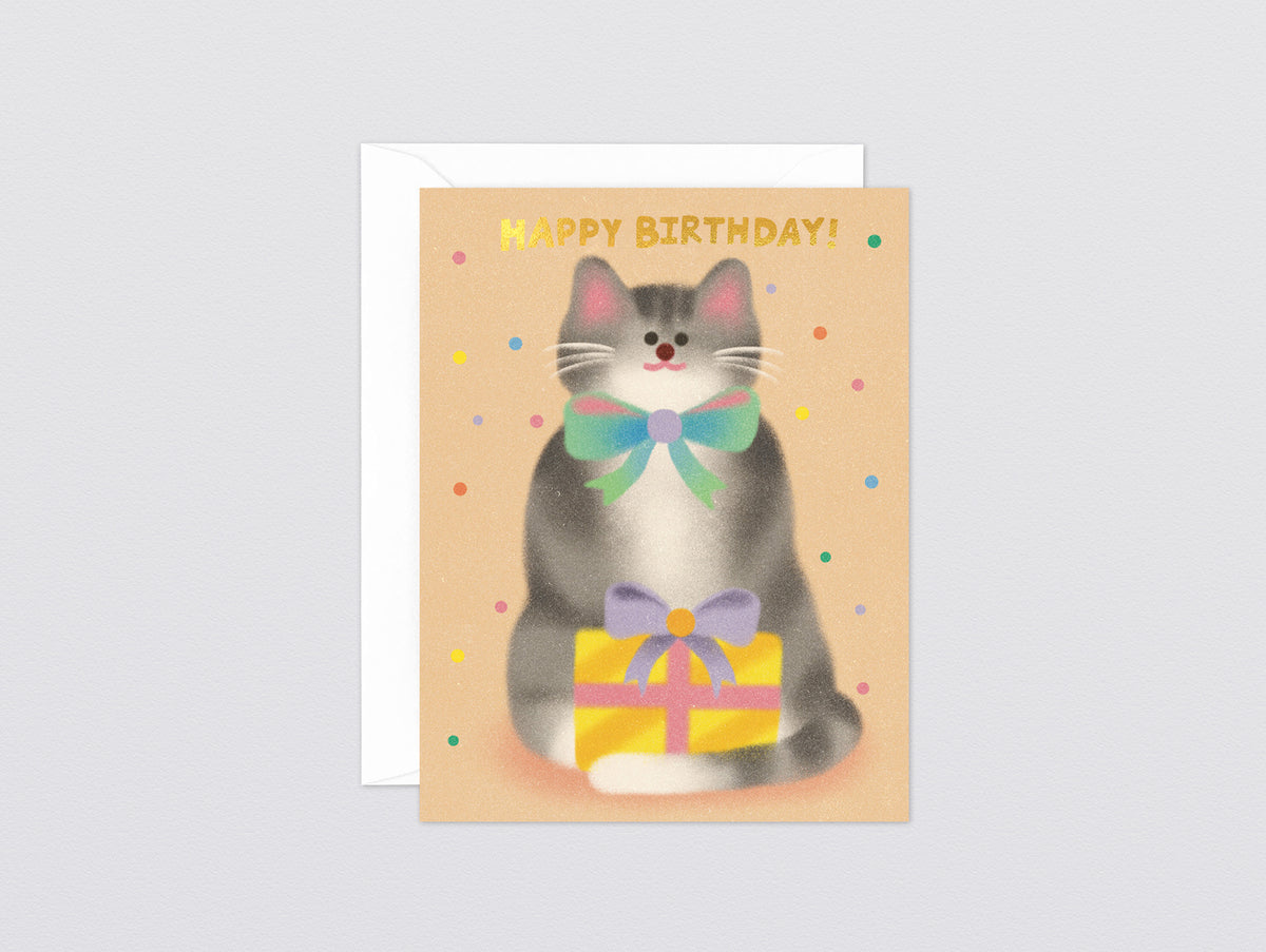 'Cat & Bow Tie Birthday' Kids Greeting Card by Wrap