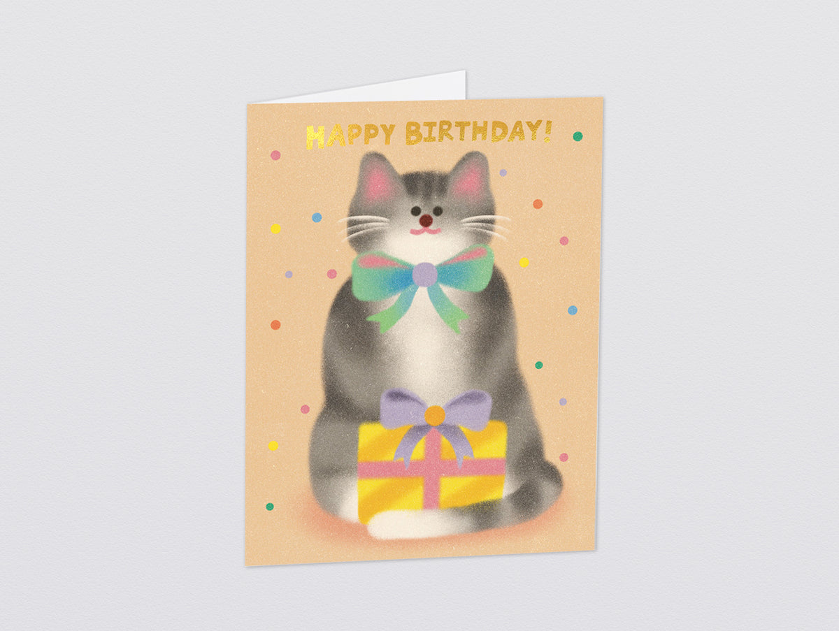 'Cat & Bow Tie Birthday' Kids Greeting Card by Wrap