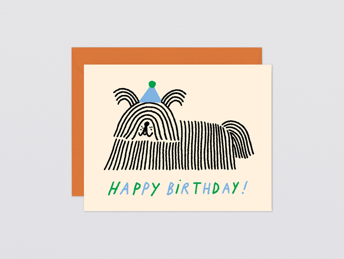 'Happy Birthday Long Hair Dog' Kids Greeting Card by Wrap