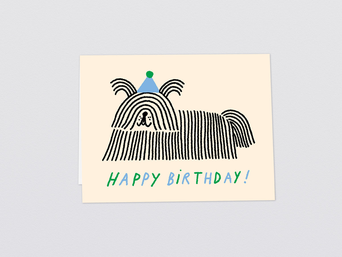'Happy Birthday Long Hair Dog' Kids Greeting Card by Wrap