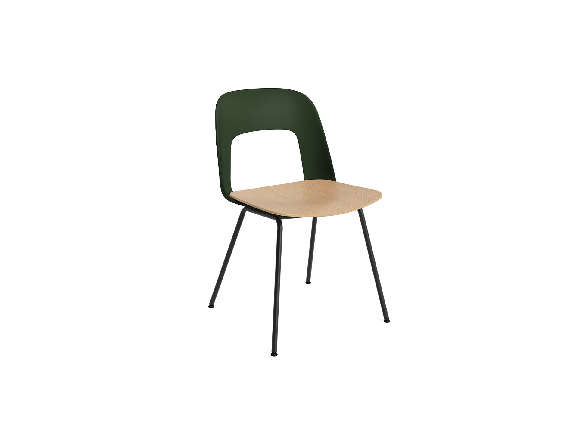Layout Chair 112  Metal Base by HAY - Bottle Green Shell / Oak veneer Seat / Black Base