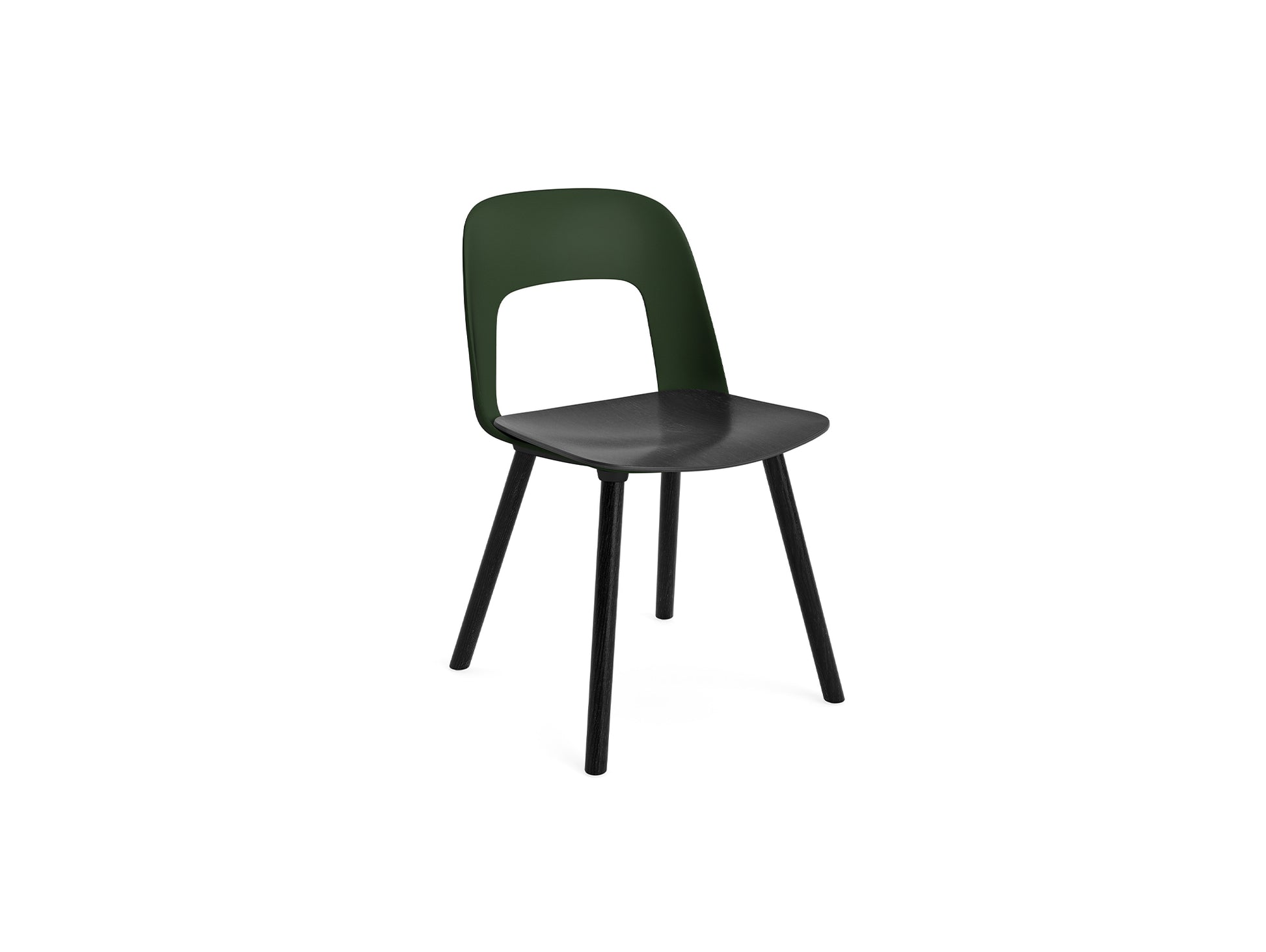 Layout Chair Wood Base 122 by HAY - Black Lacquered Oak / Black Oak Veneer Seat / Bottle Green