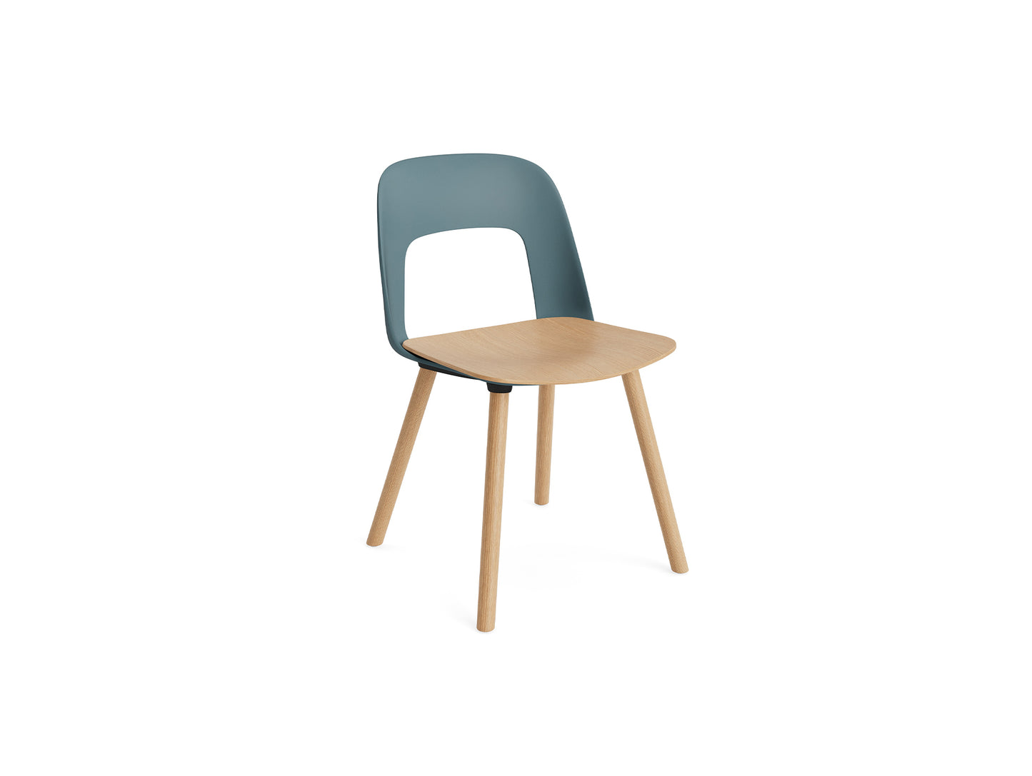 Layout Chair Wood Base 122 by HAY - Lacquered Oak / Oak Veneer Seat / Ocean