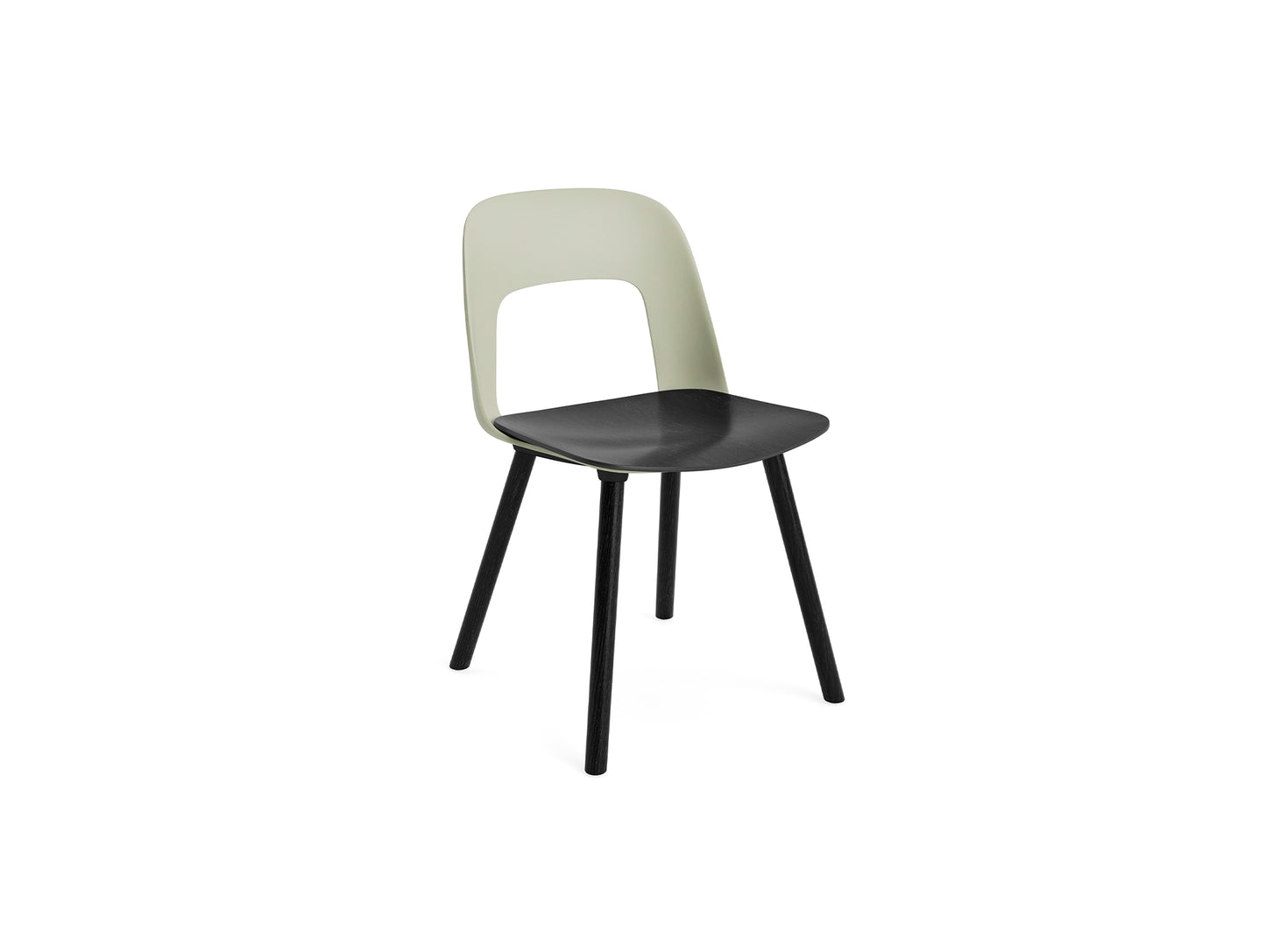 Layout Chair Wood Base 122 by HAY - Black Lacquered Oak / Black Oak Veneer Seat / Pastel Green