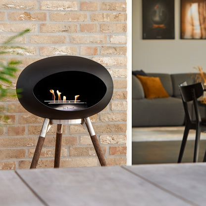 Ground High Fireplace by Le Feu - Black Dome / Polished Steel Bowl / Smoked Oak Base